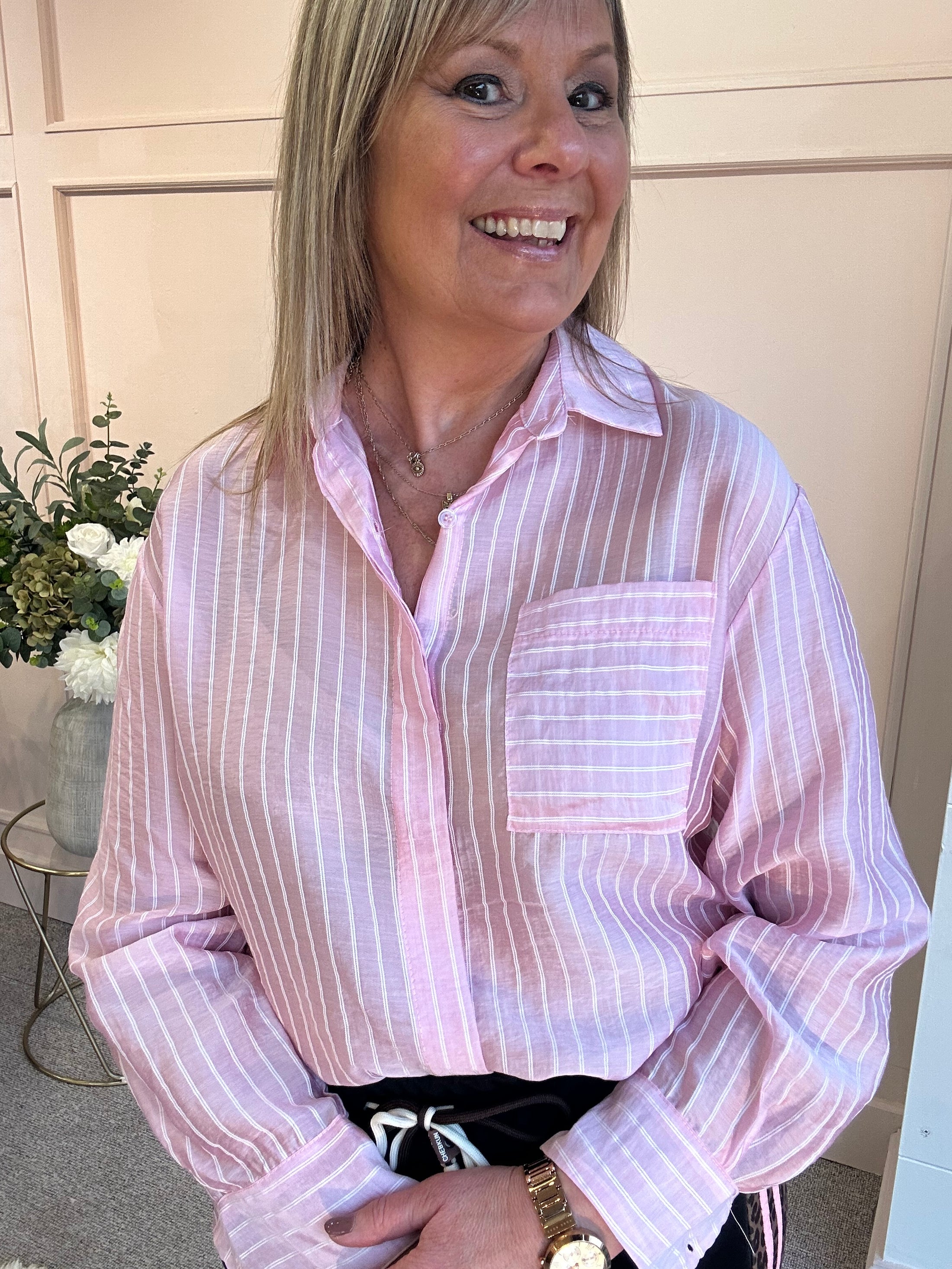 Pink & White Striped Shirt - Pink