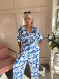 Load image into Gallery viewer, Slinky Crossover Jumpsuit - Blue/White - Wardrobe By Simone

