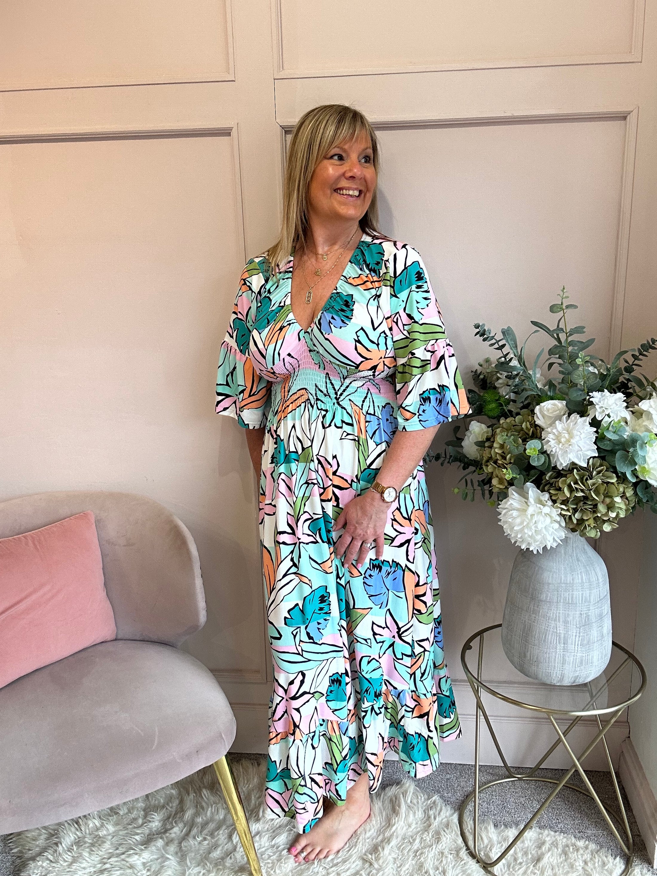 Vibrant Aztec Maxi Dress - Mint Green/Mix - Wardrobe By Simone