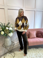 Harlequin Pattern Jumper - Brown/Camel