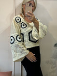 Load image into Gallery viewer, Crochet  V Neck Jumper - Cream/Black - Wardrobe By Simone

