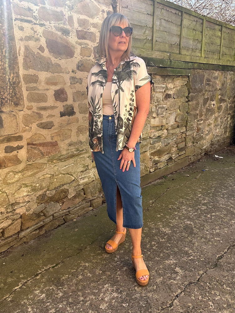 Cheetah & Palm Print Shirt - Cream/Khaki