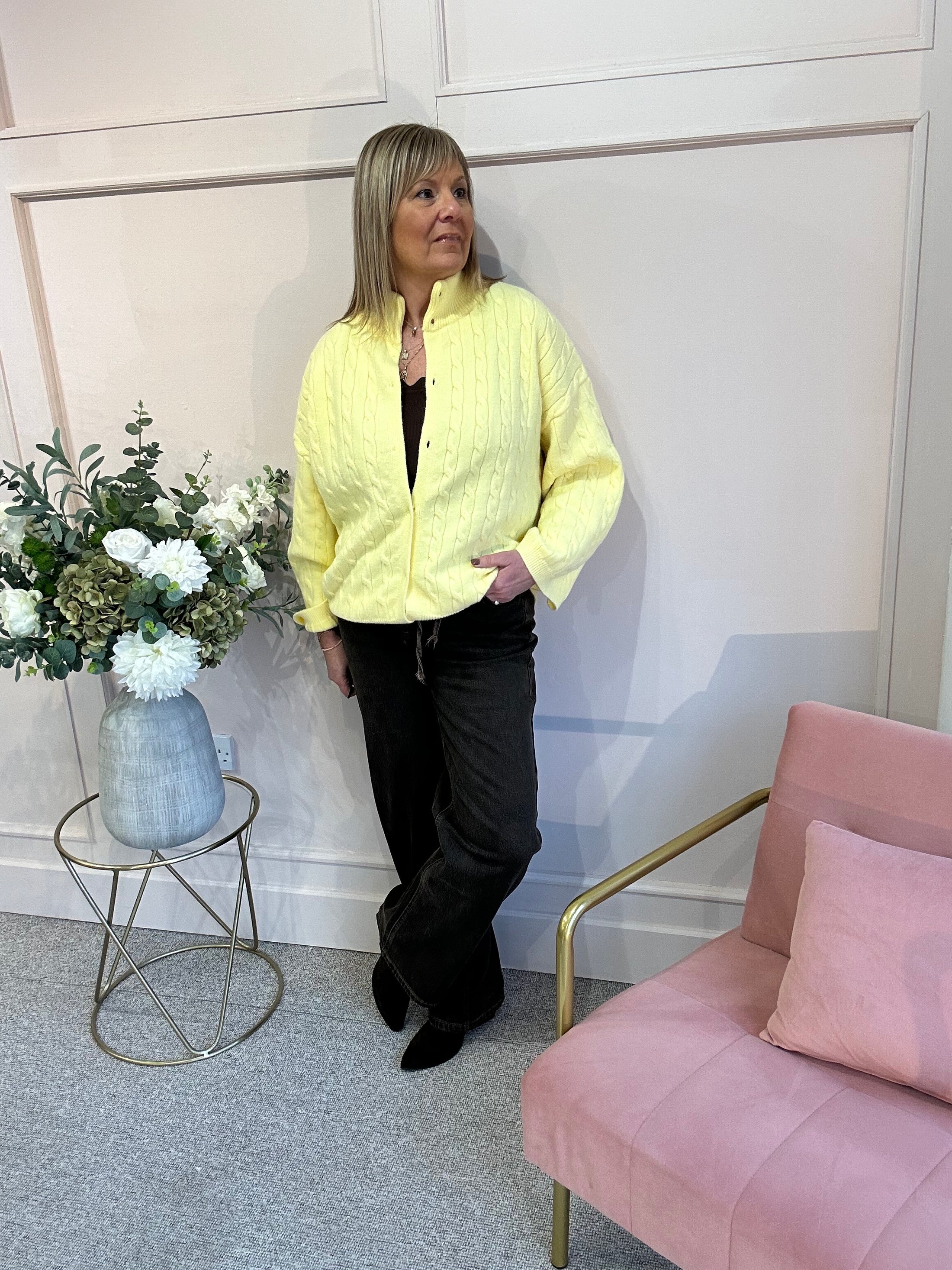 Cable Texture Pattern Cardigan - Lemon