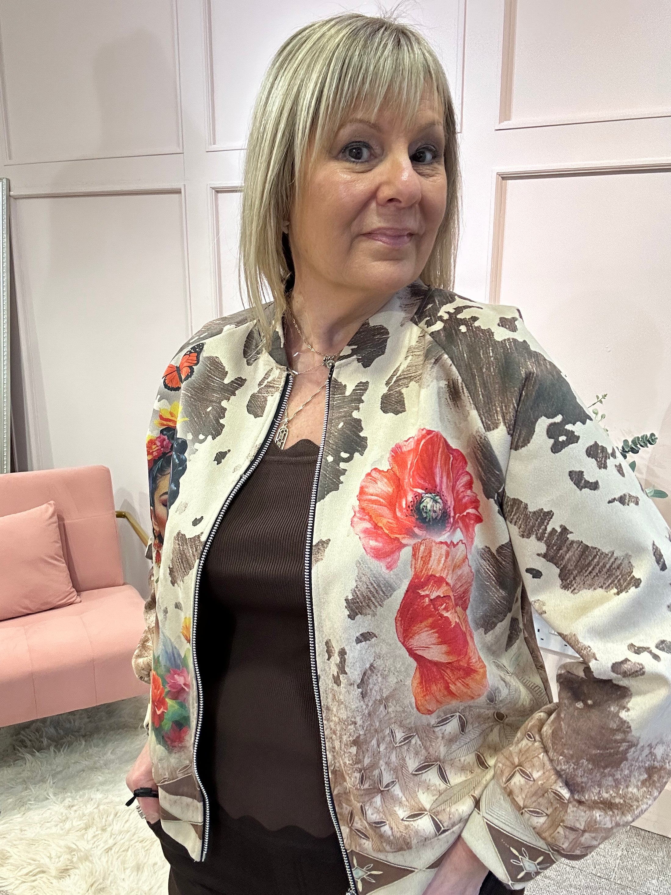 Geisha Girl Suedette Jacket - Beige/Multi