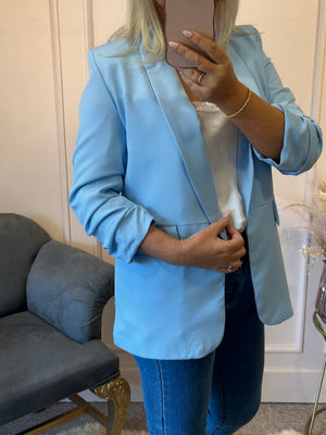 Ruffle Sleeved Blazer - Powder Blue