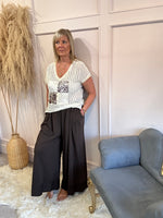 Short sleeve v neck top - Cream/Leopard