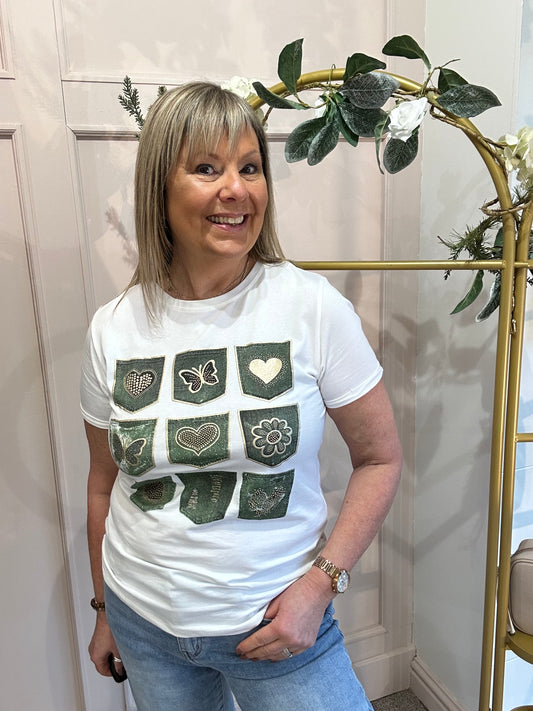 Butterfly T-Shirt - White/Green - Wardrobe By Simone