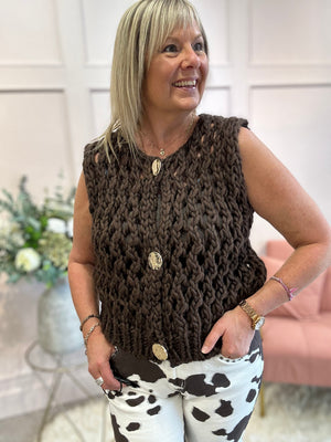 Chunky Knit Waistcoat - Brown
