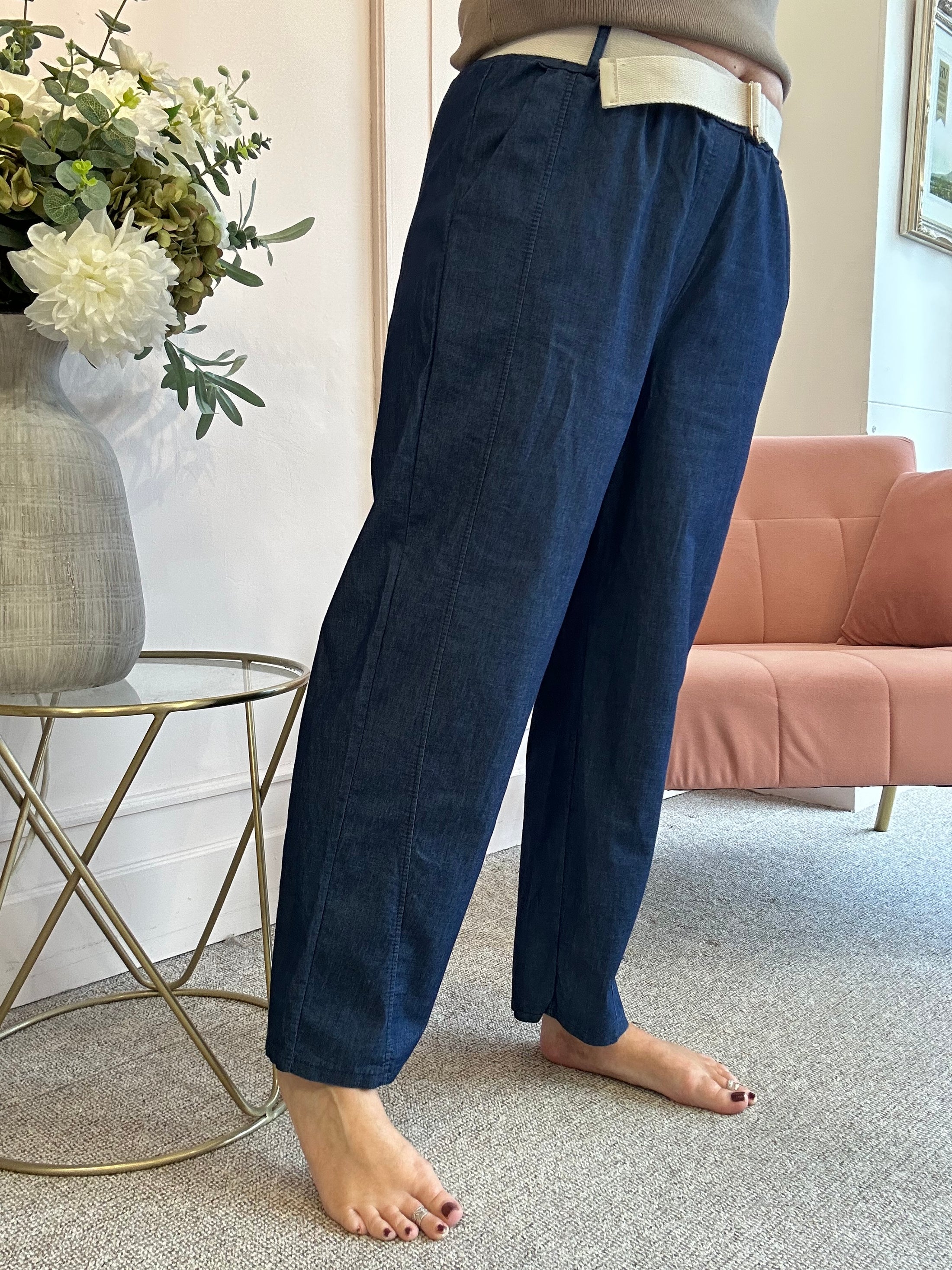 Wide Belted Pant - Denim Blue