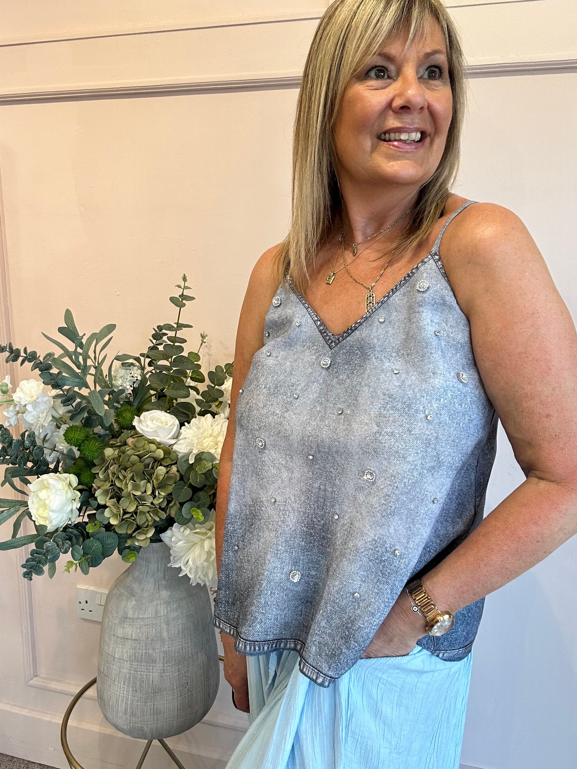 Touch Of Sparkle Cami Top - Blue