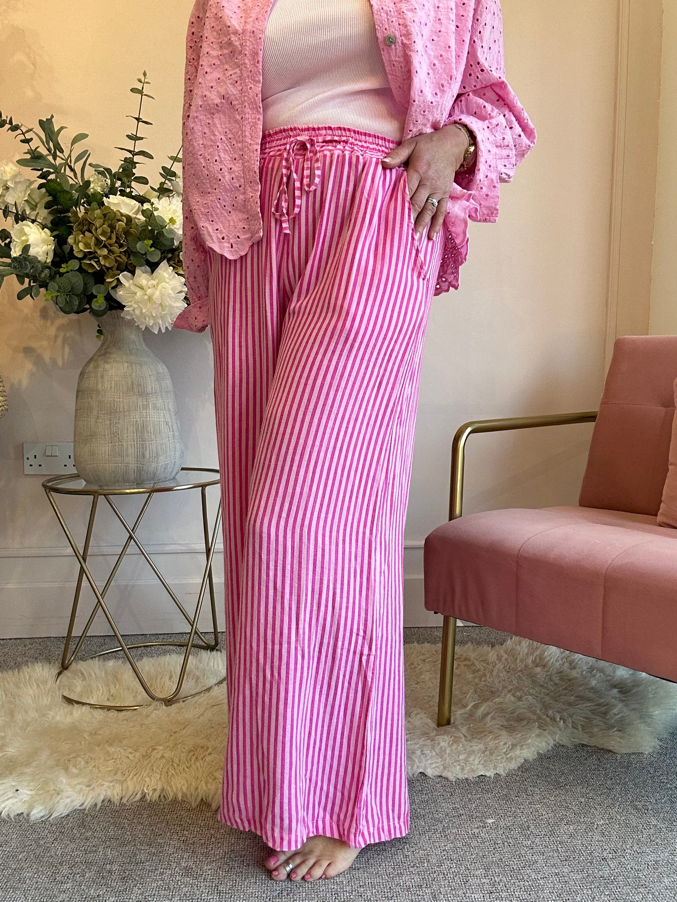 Dare To Stand Out Striped Pant - Cerise/Candy Pink - Wardrobe By Simone