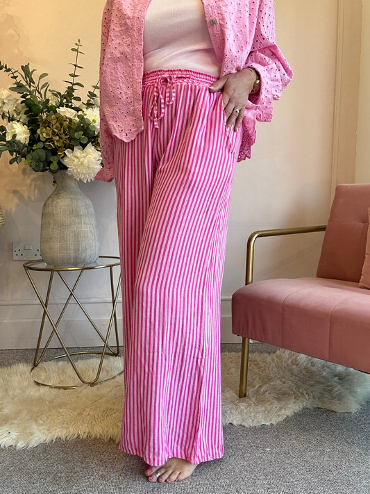 Dare To Stand Out Striped Pant - Cerise/Candy Pink - Wardrobe By Simone