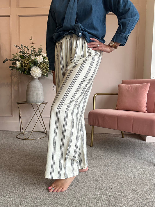 Striped Pant - Cream/Black - Wardrobe By Simone