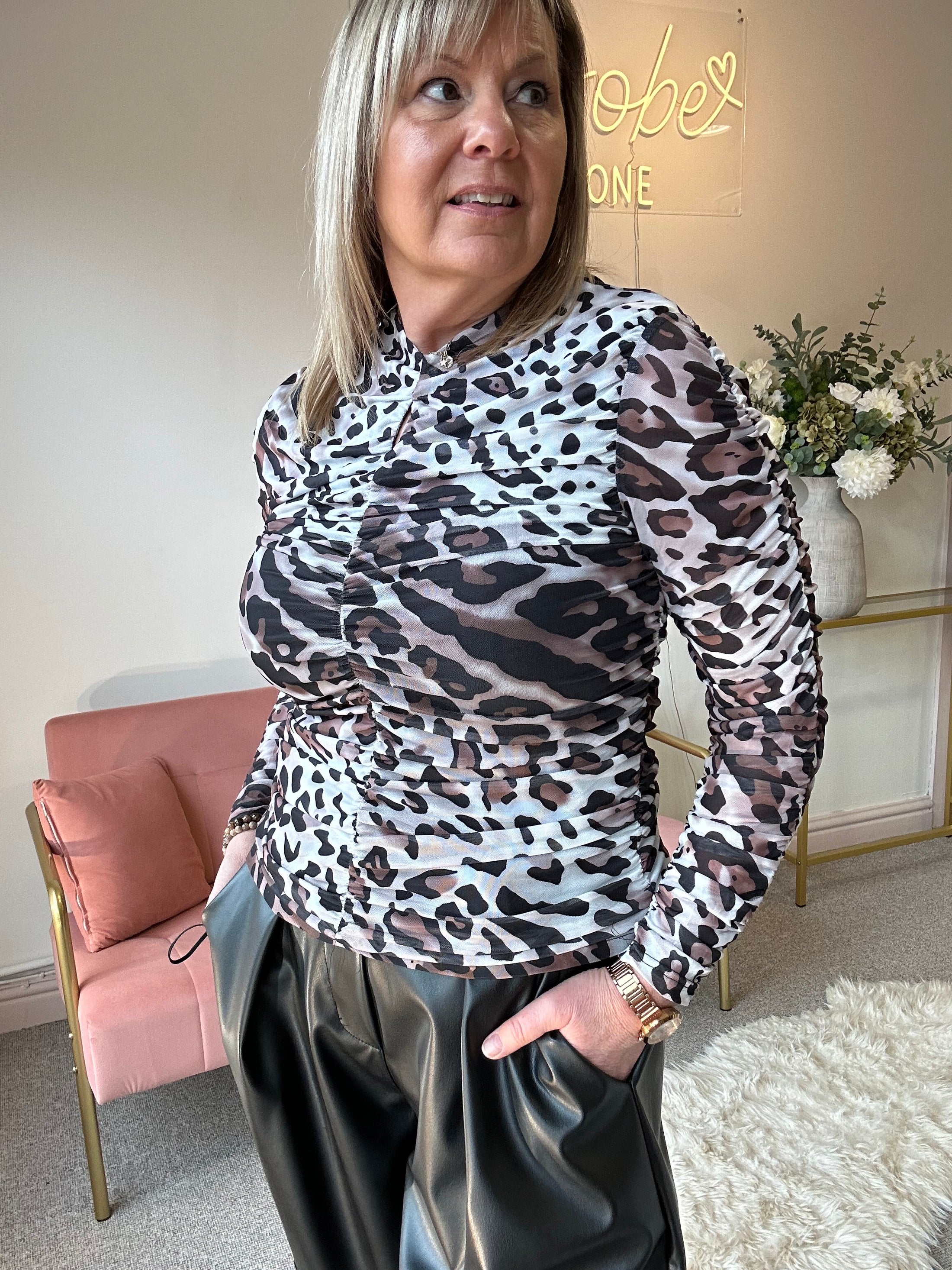 High Neck Top - Leopard