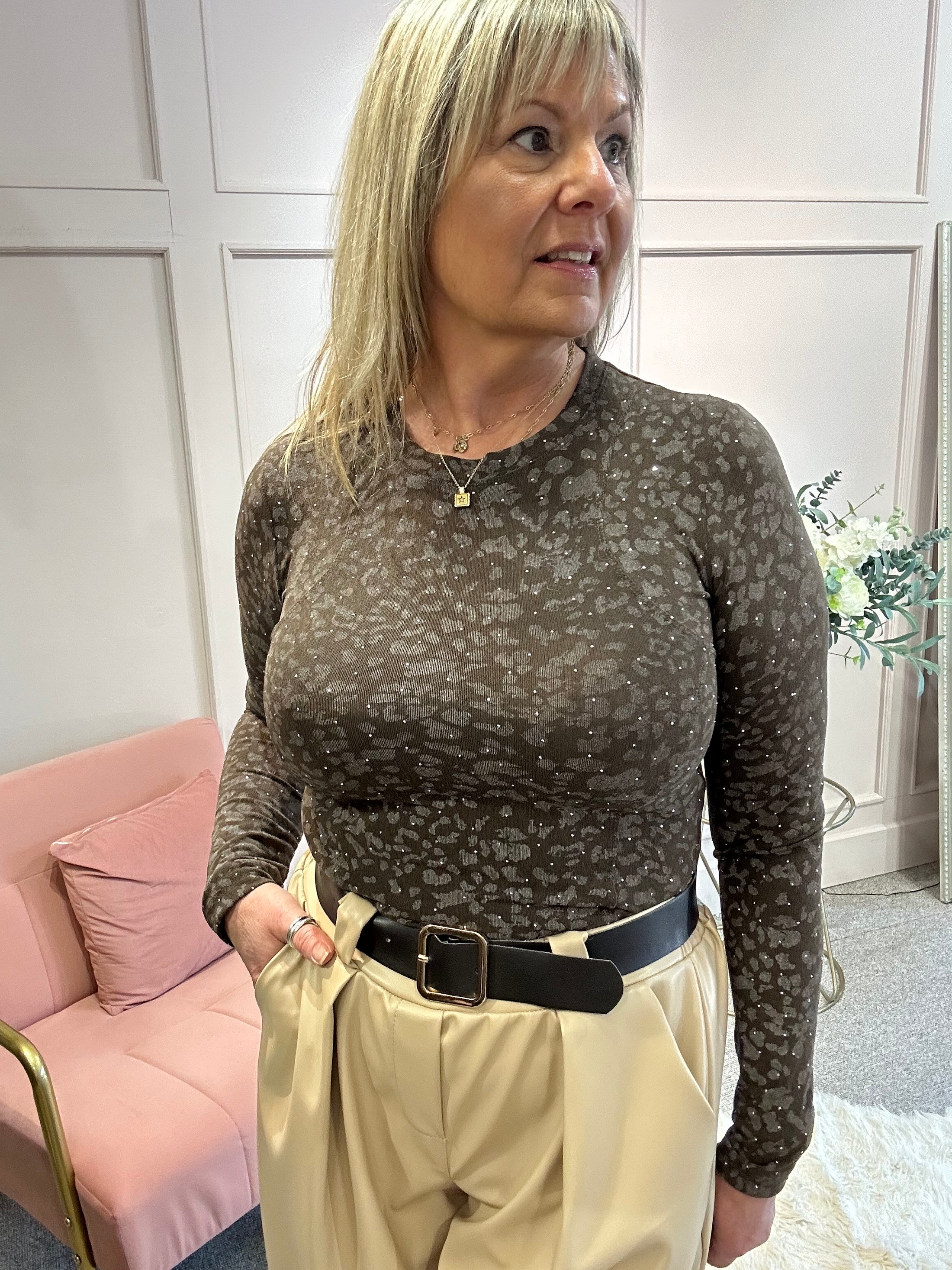Touch Of Sparkle Top - Brown