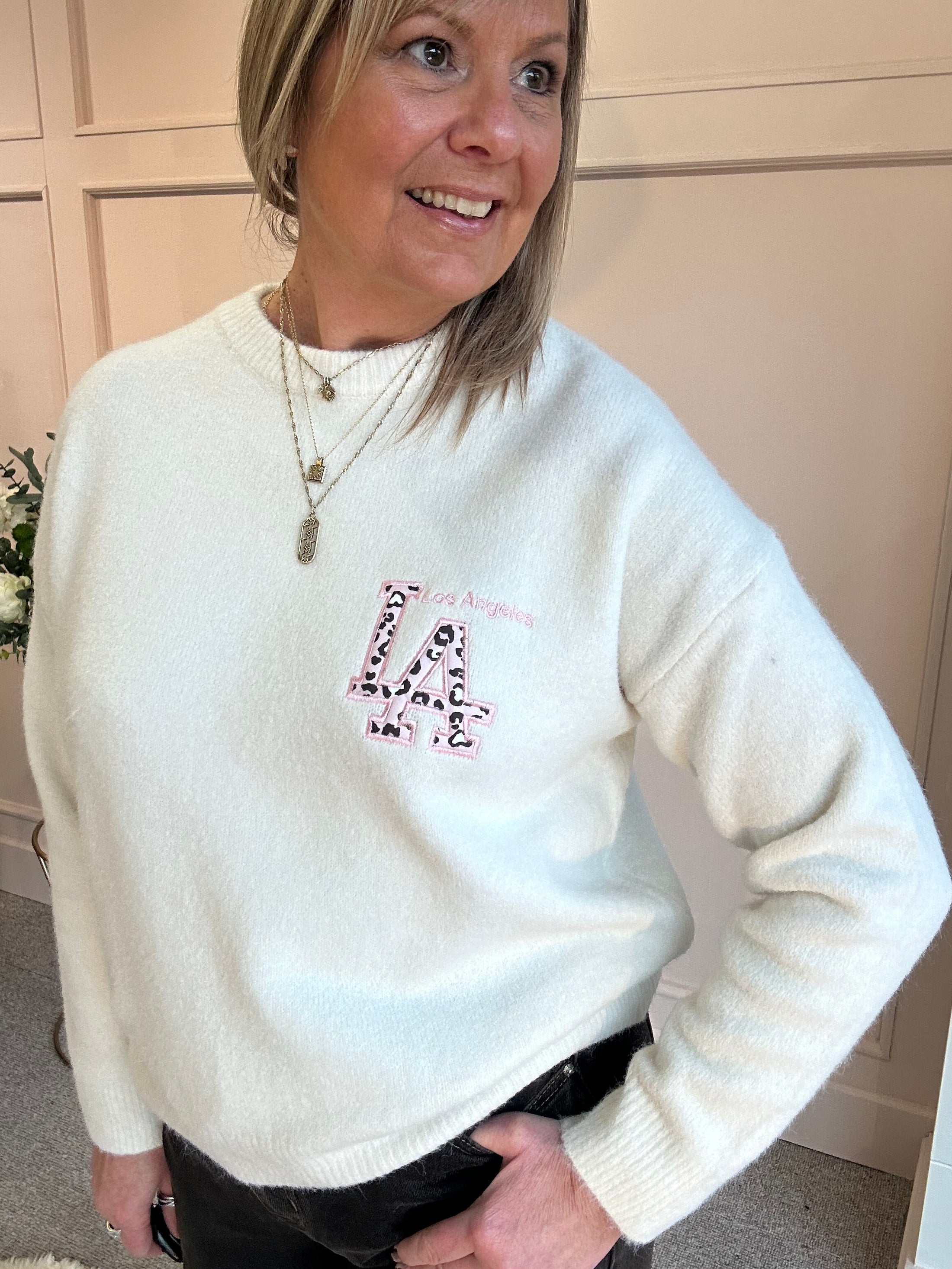 LA Jumper - Cream & Leopard