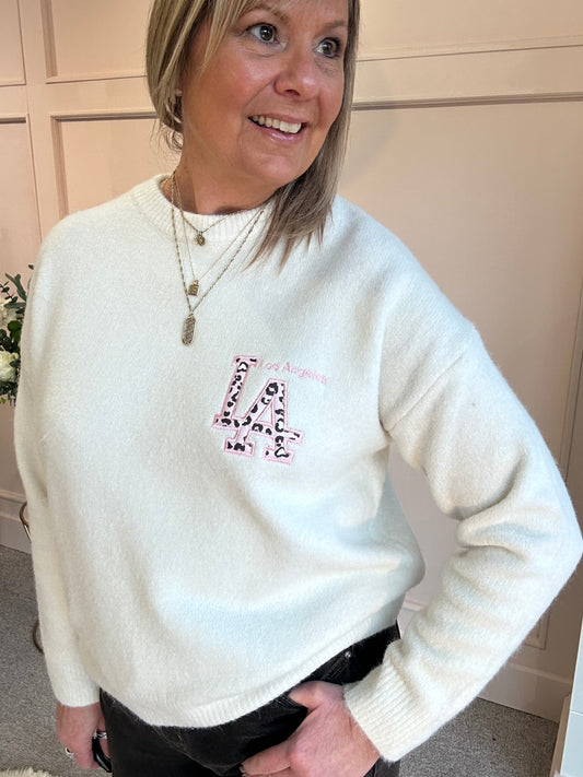 LA Jumper - Cream & Leopard
