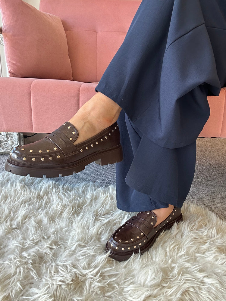 Chunky Studded Loafer - Brown