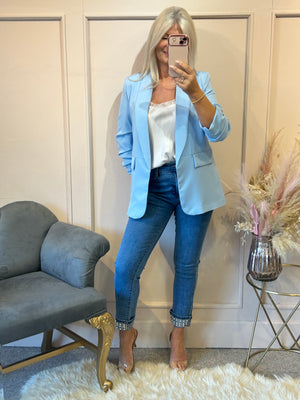 Ruffle Sleeved Blazer - Powder Blue