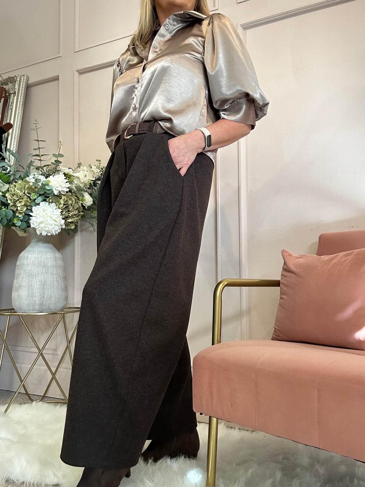 Soft Tweed Inspired Pant - Brown