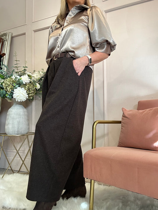 Soft Tweed Inspired Pant - Brown - Wardrobe By Simone