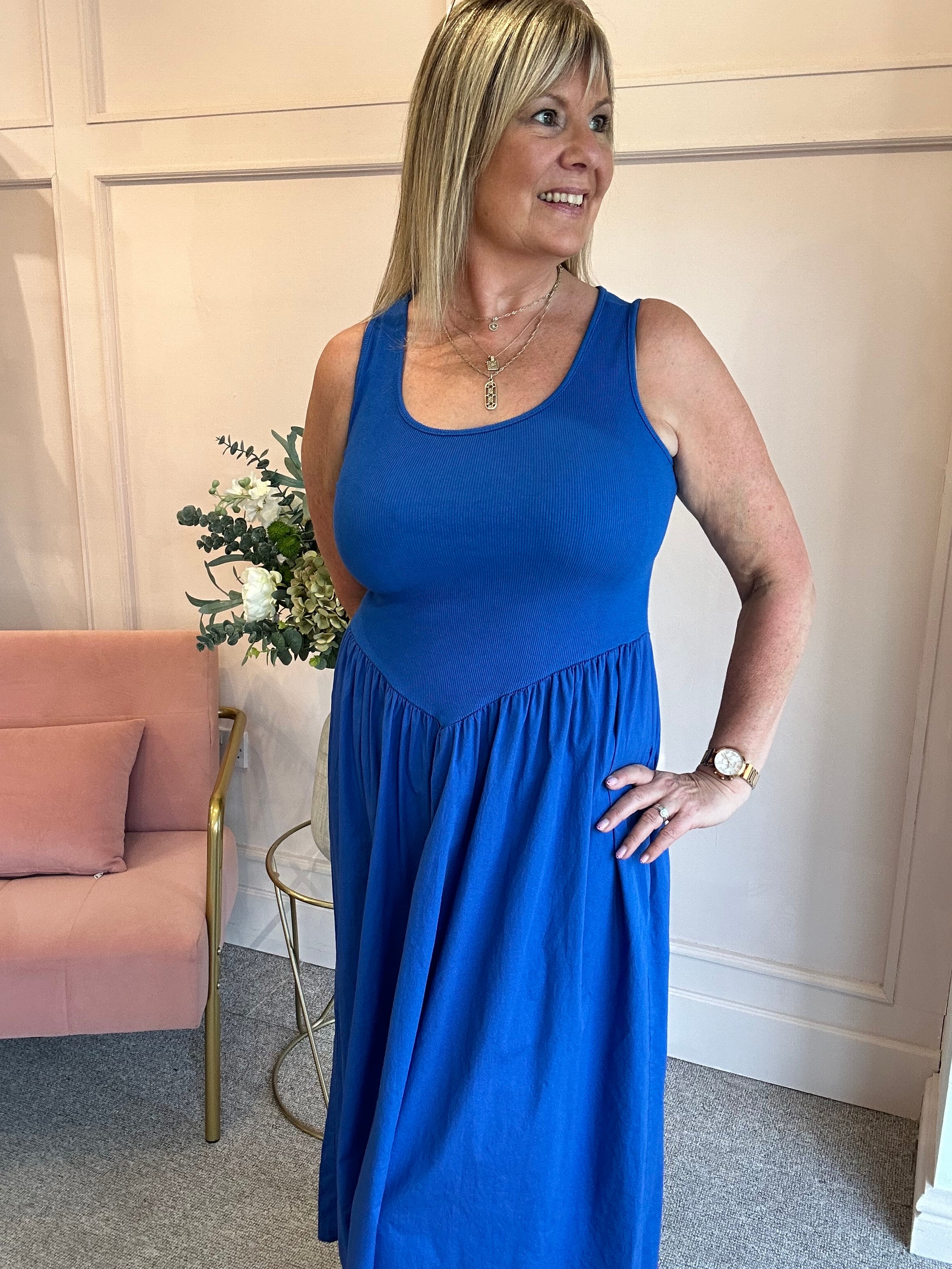Rib Vest Top & Skirt Dress - Electric Blue