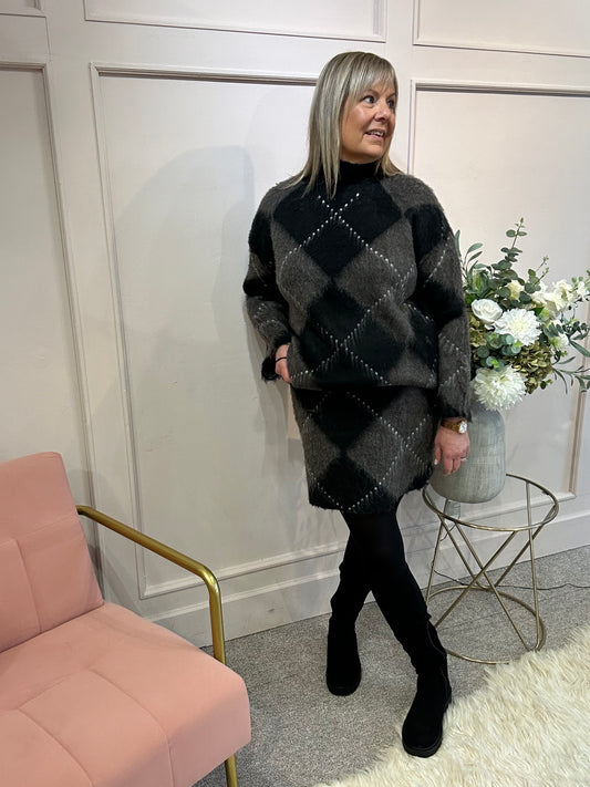 Jumper And Skirt Set - Brown/Black