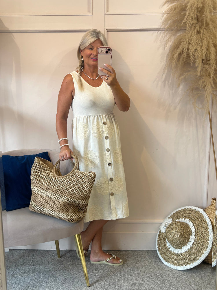 Textured Vest Top & Skirt Dress - Soft Cream
