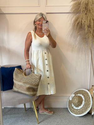 Textured Vest Top & Skirt Dress - Soft Cream