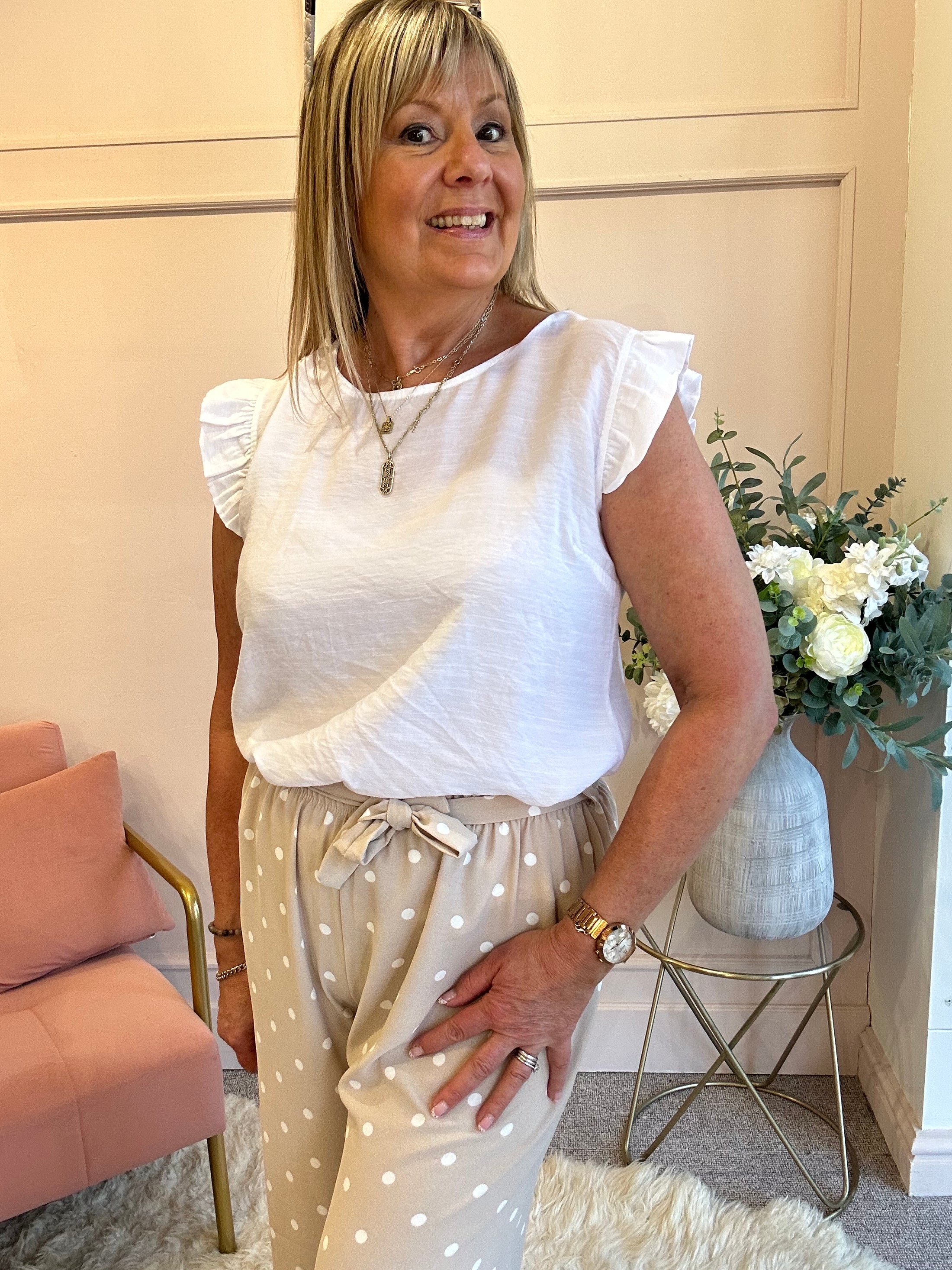 Frill Cap Sleeved Top  - White - Wardrobe By Simone