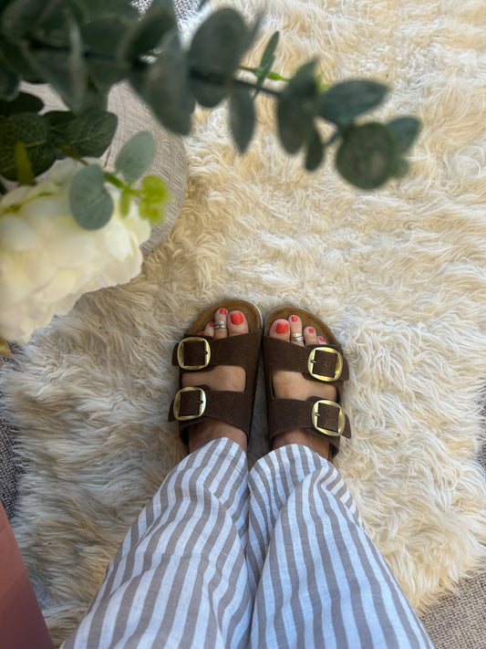 Violet Two Buckle Mule Sandal - Brown