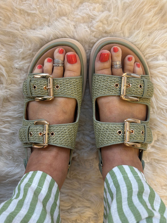 Slone Buckle & Weave Sandal - Olive