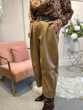 Load image into Gallery viewer, Faux Leather Wide Leg Trouser - Caramel
