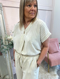 Load image into Gallery viewer, Pinstriped V Neck Top & Pant Set - Cream/Black
