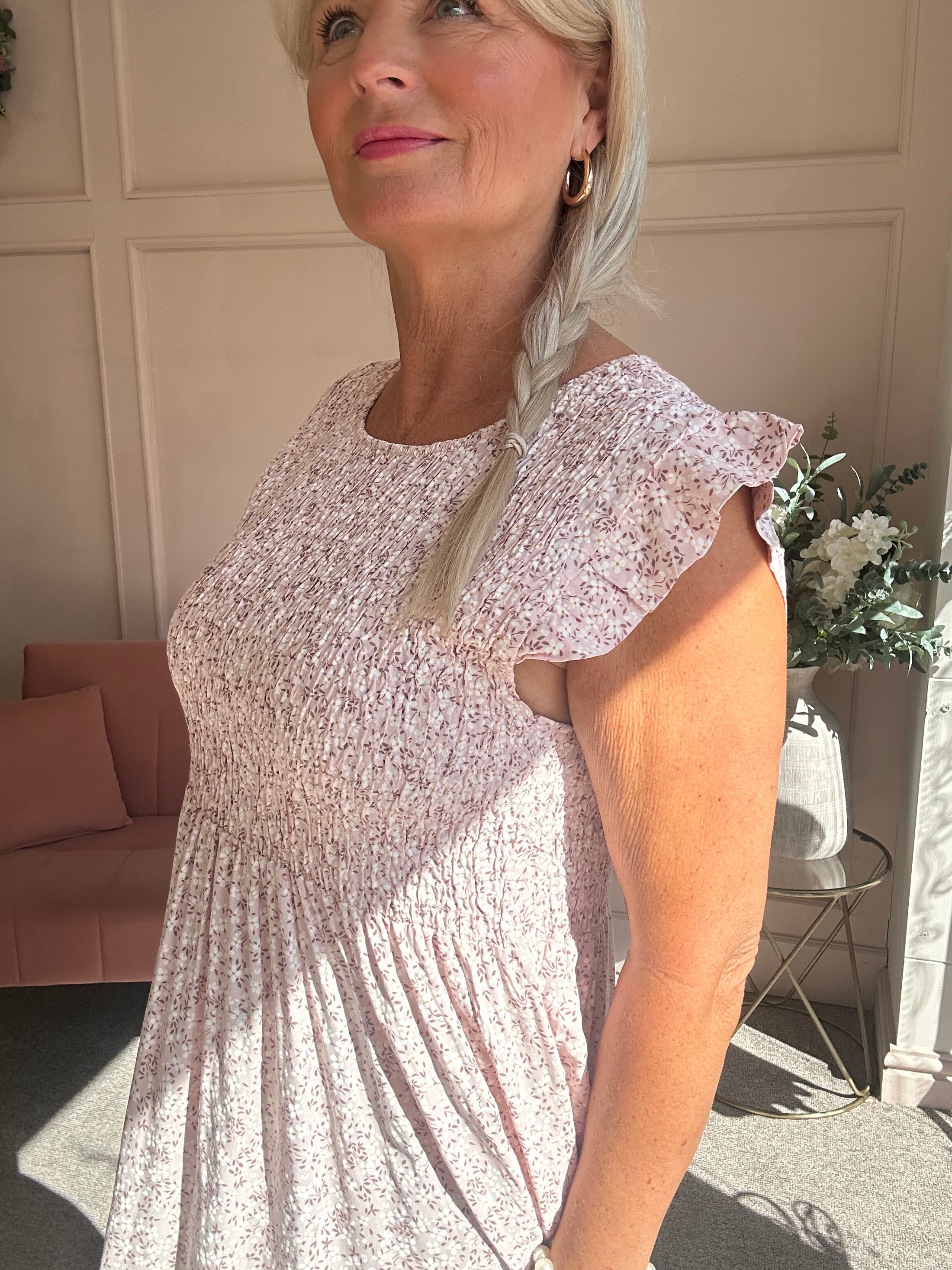 Ditsy Dress - Dusky Pink/White - Wardrobe By Simone