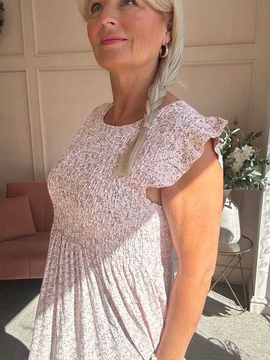 Ditsy Dress - Dusky Pink/White - Wardrobe By Simone