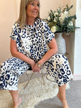 Load image into Gallery viewer, Leopard Harem Lounge Pant - Navy/Cream - Wardrobe By Simone
