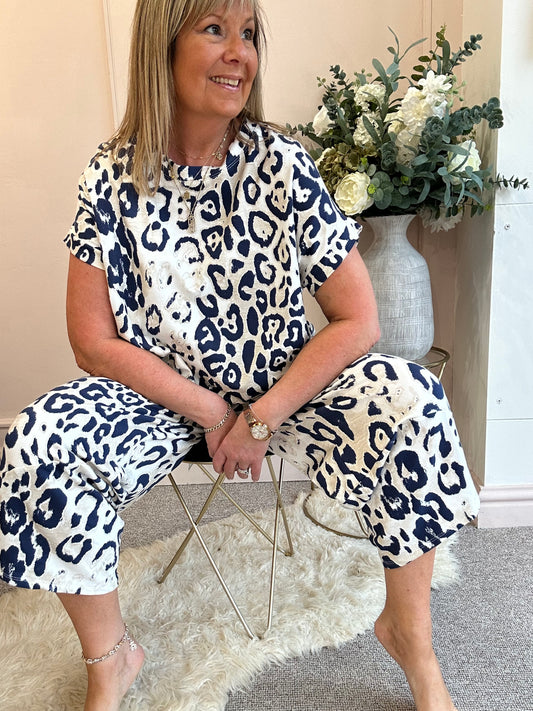 Leopard Harem Lounge Pant - Navy/Cream - Wardrobe By Simone