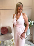Load image into Gallery viewer, Halter Neck Soft Shimmer Jumpsuit - Soft Pink - Wardrobe By Simone
