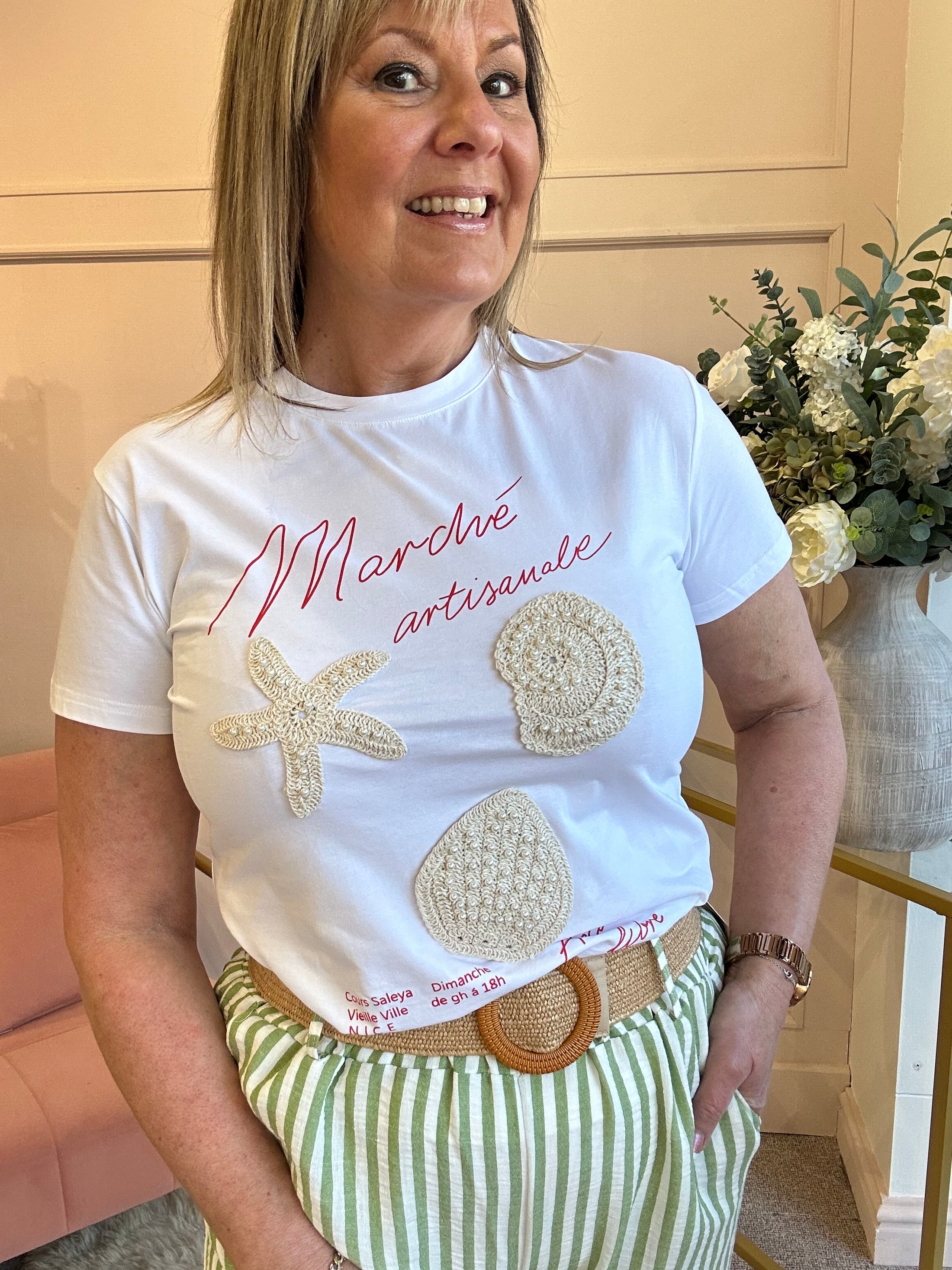Shells Star & Pearls T-Shirt - White - Wardrobe By Simone