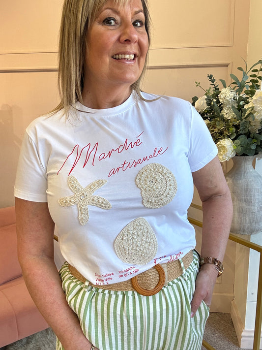 Shells Star & Pearls T-Shirt - White - Wardrobe By Simone