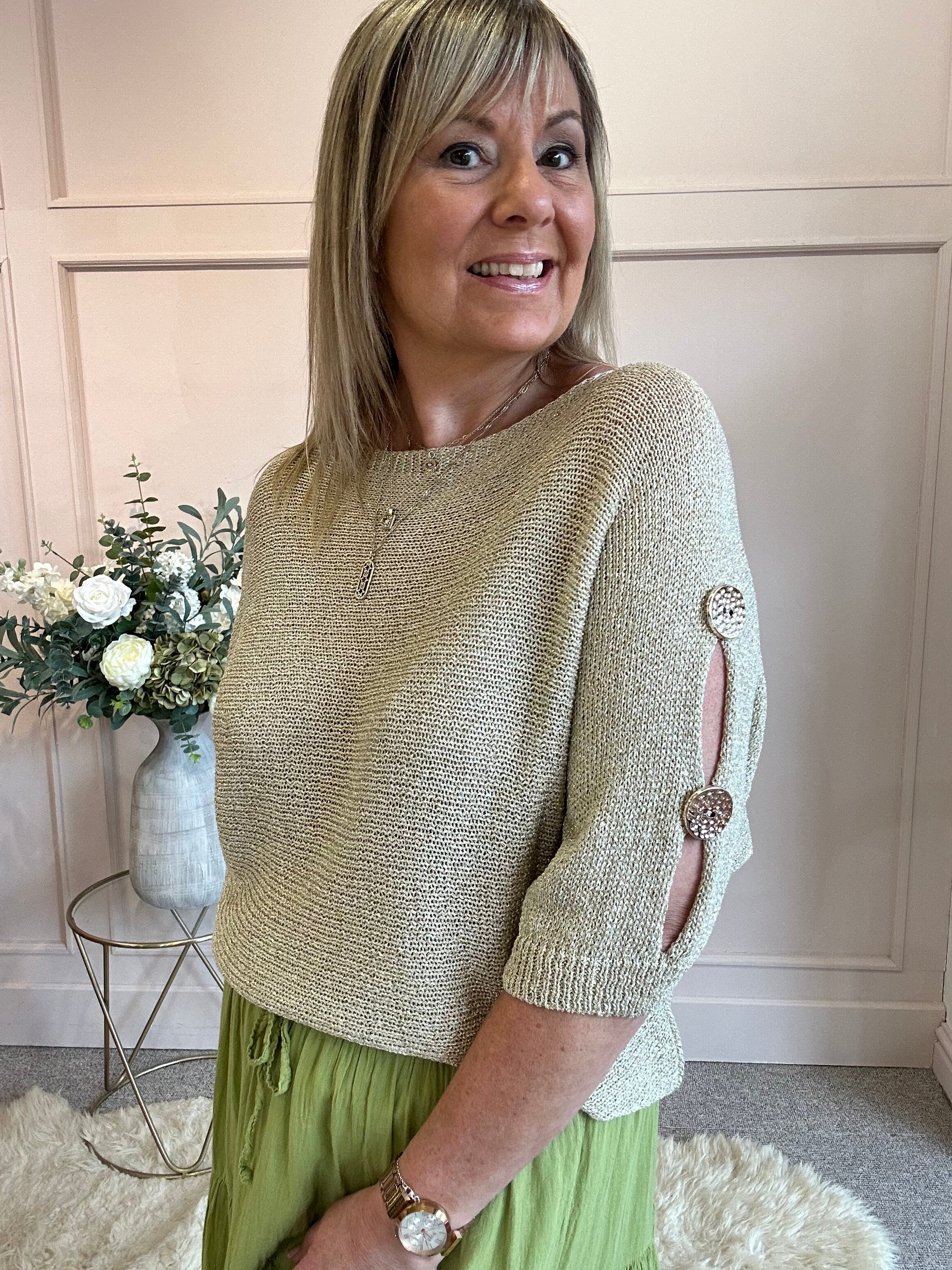 3 Gold Button Thread Jumper - Gold - Wardrobe By Simone