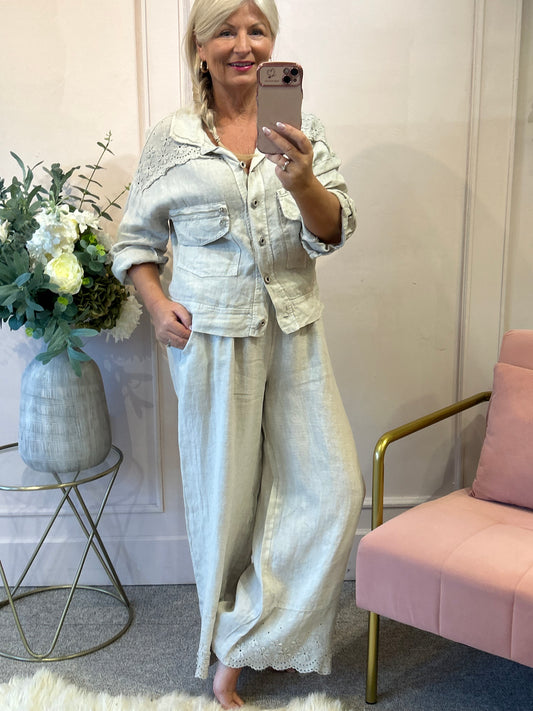 Shirt Jacket & Pant Linen Set - Light Beige