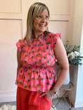 Load image into Gallery viewer, Cute Strawberry Peplum Top  - Orange/Pink - Wardrobe By Simone
