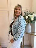 Load image into Gallery viewer, Dotty Zipped Top - Blue/Brown - Wardrobe By Simone
