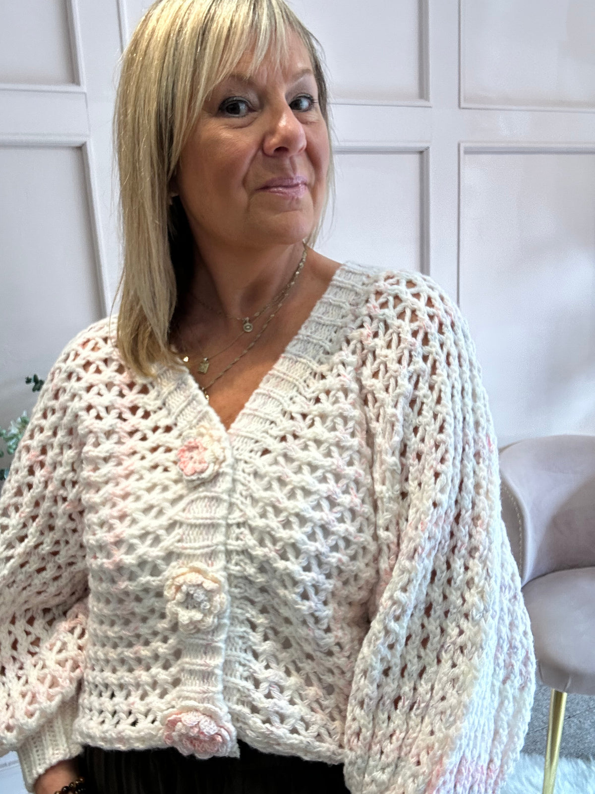 So Pretty Open Knit Cardigan - Pink/White