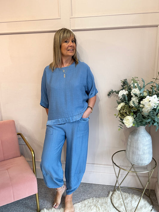 Top & Harem Pant Set - Soft Slate Blue - Wardrobe By Simone