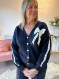 Load image into Gallery viewer, Lace Bow Detail Cardigan - Navy/White
