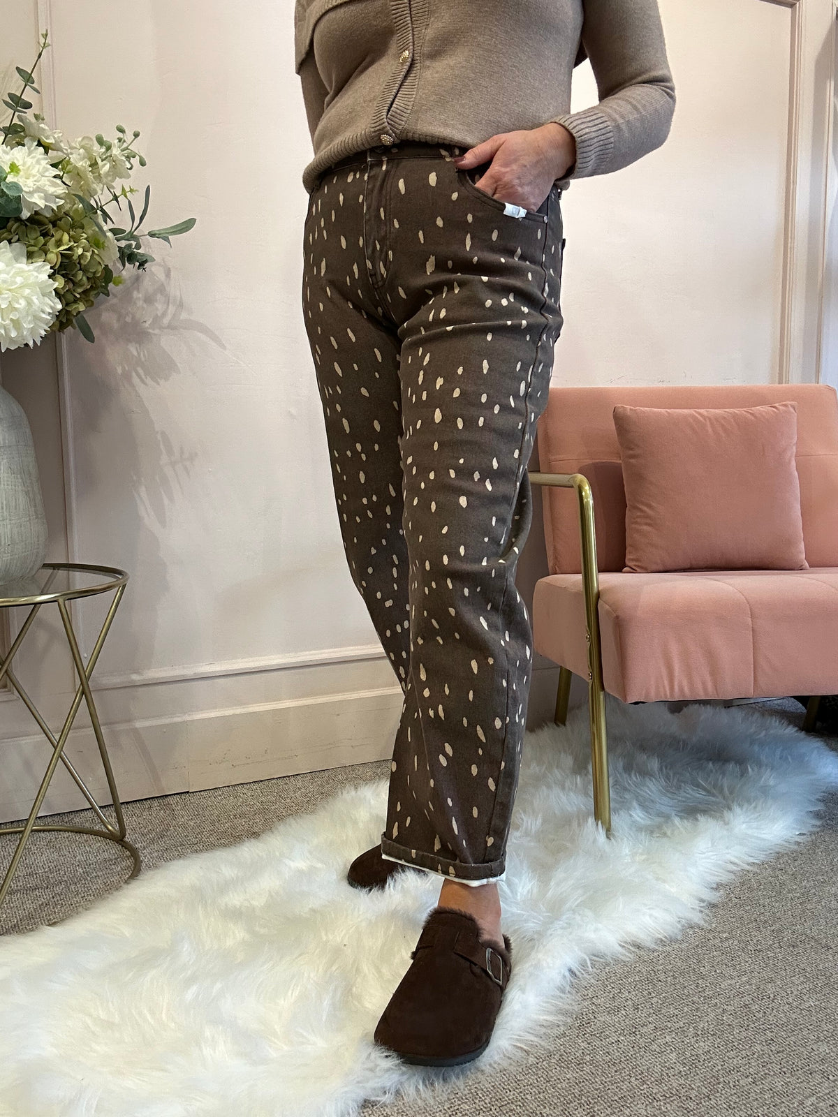 Trending Deer Print Jeans - Brown/Beige