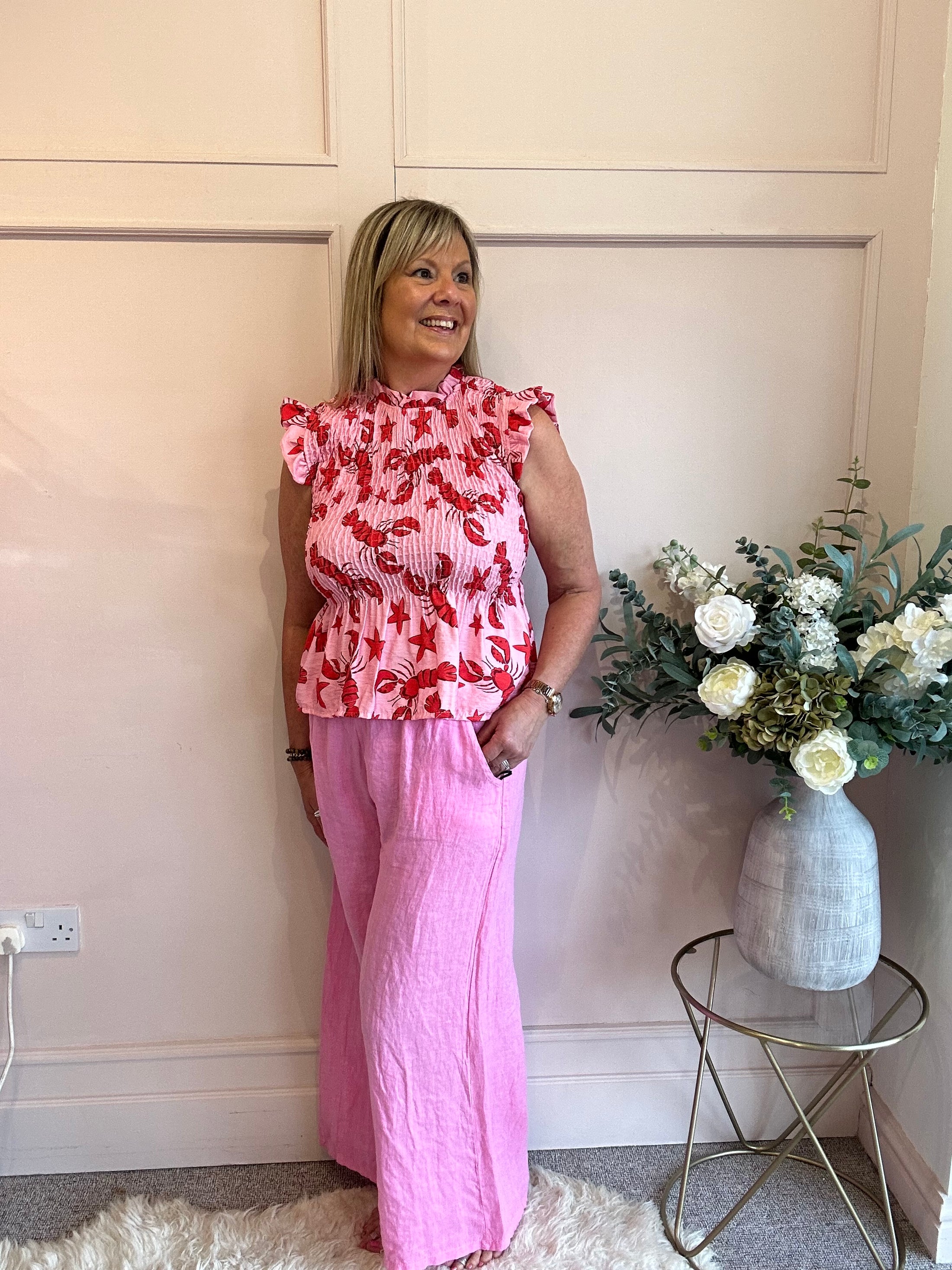 Cute Lobster Peplum Top  - Pink/Red - Wardrobe By Simone